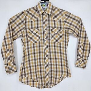 VTG Trail Boss Shirt Mens Medium Western Pearl Snap Long‎ Sleeve Cowboy Rodeo